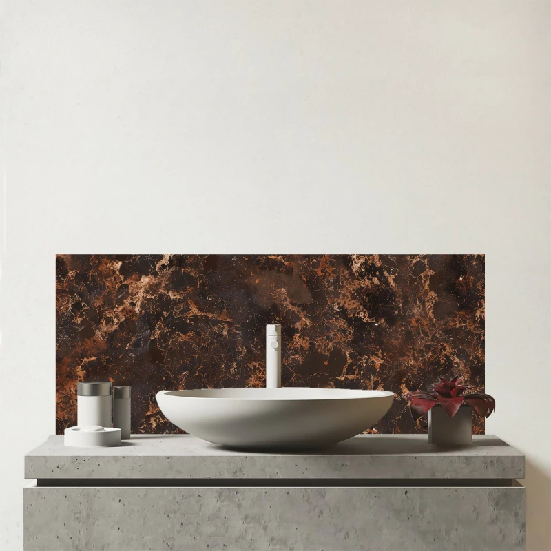 Image of Warren Reed - Designer Browns Quartz Effect Glass Bathroom Splashback in Brown Brown Unisex