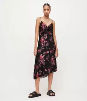 Image of AllSaints Womens Alexia Soleil Silk Blend Dress, Black/Pink, Size: 6