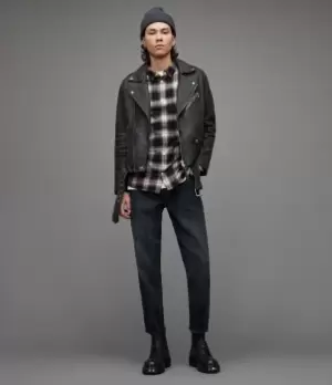Image of AllSaints Mens Selwyn Checked Shirt, Black, Size: S