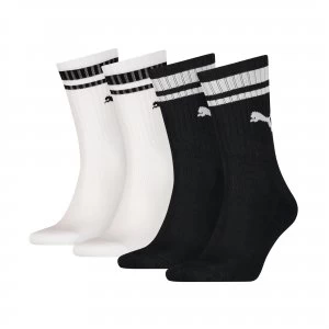 Image of Womens PUMA Heritage Striped Crew Socks 4 Pack, Black/White, size 9-11, Clothing