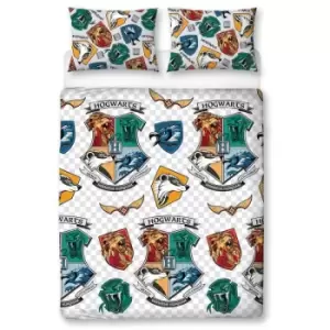 Image of Harry Potter Grid Duvet Cover Set (Single) (White/Grey/Blue) - White/Grey/Blue
