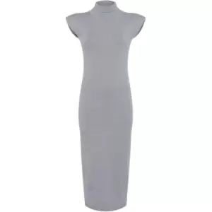 Image of French Connection Fitted Shoulder Pad Midi Dress - Grey