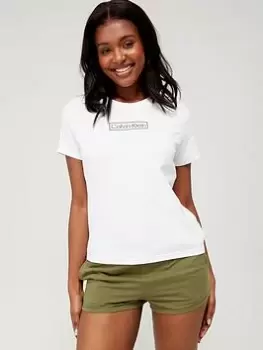 Image of Calvin Klein Reimagined Heritage Short Set - White/khaki, White, Size XL, Women