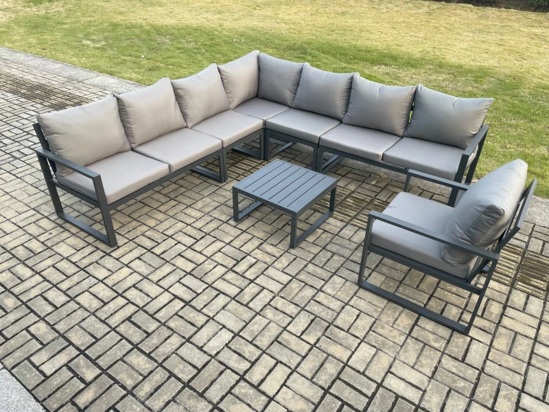 Image of Fimous Outdoor Garden Furniture Patio Lounge Corner Sofa Aluminium Set with Square Coffee Table Chair Dark Grey Dark Grey Unisex