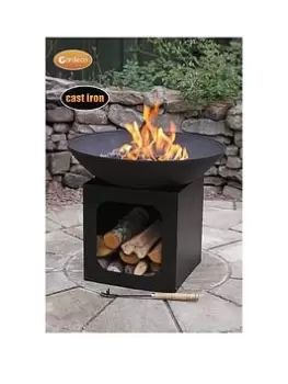 Image of Gardeco Isla Large Cast Iron Fire Bowl With Log Store