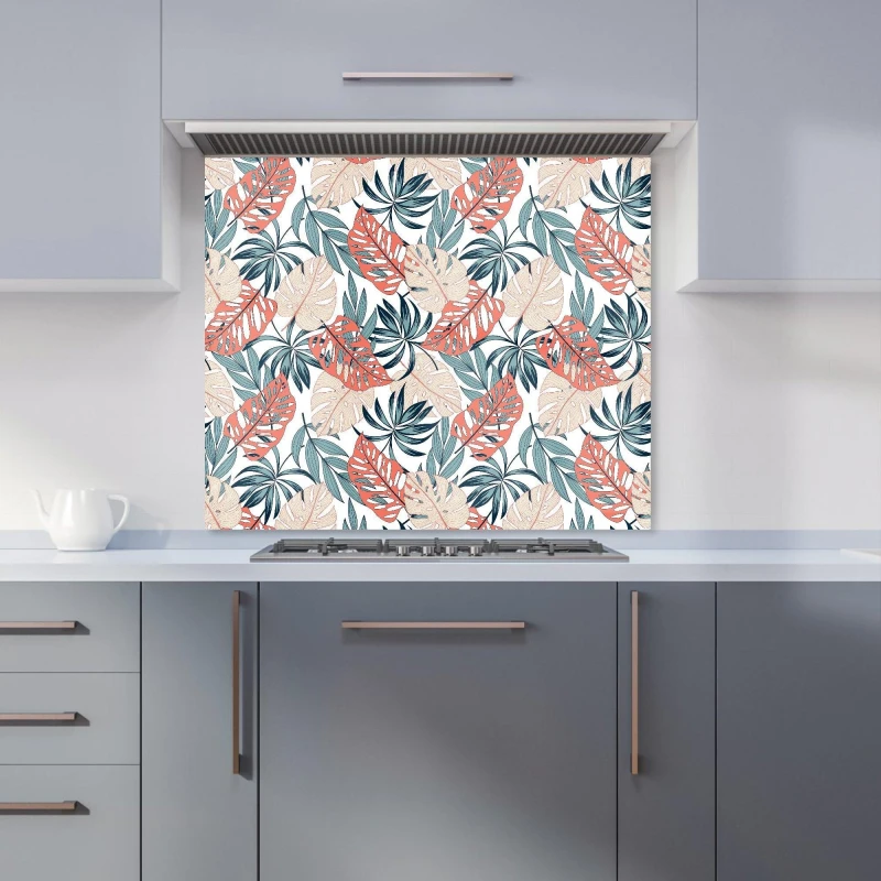 Image of Warren Reed - Designer Tropical Leaf Pattern Kitchen Splashback in Green Size: 600mm x 750mm Green Unisex 600mm x 750mm