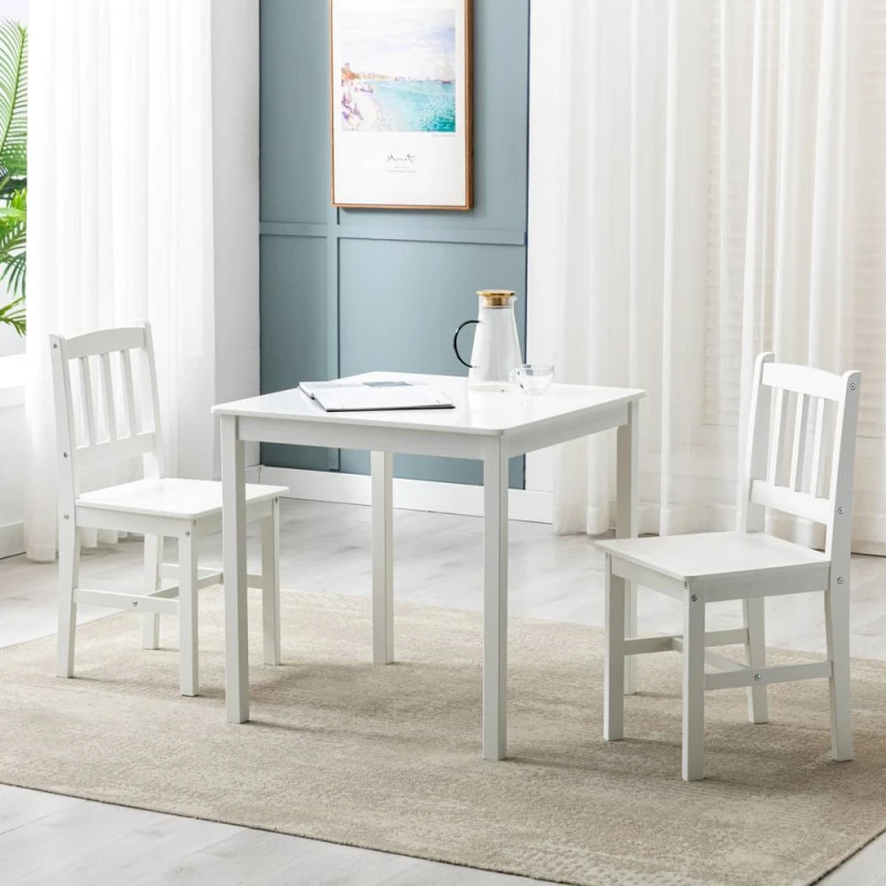 Image of MCC Direct Solid Wooden Kitchen Dining Table and 2 Chairs White