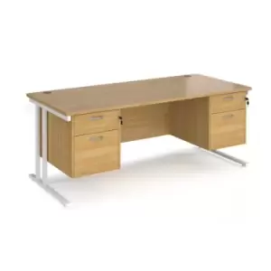 Image of Office Desk Rectangular Desk 1800mm With Double Pedestal Oak Top With White Frame 800mm Depth Maestro 25 MC18P22WHO