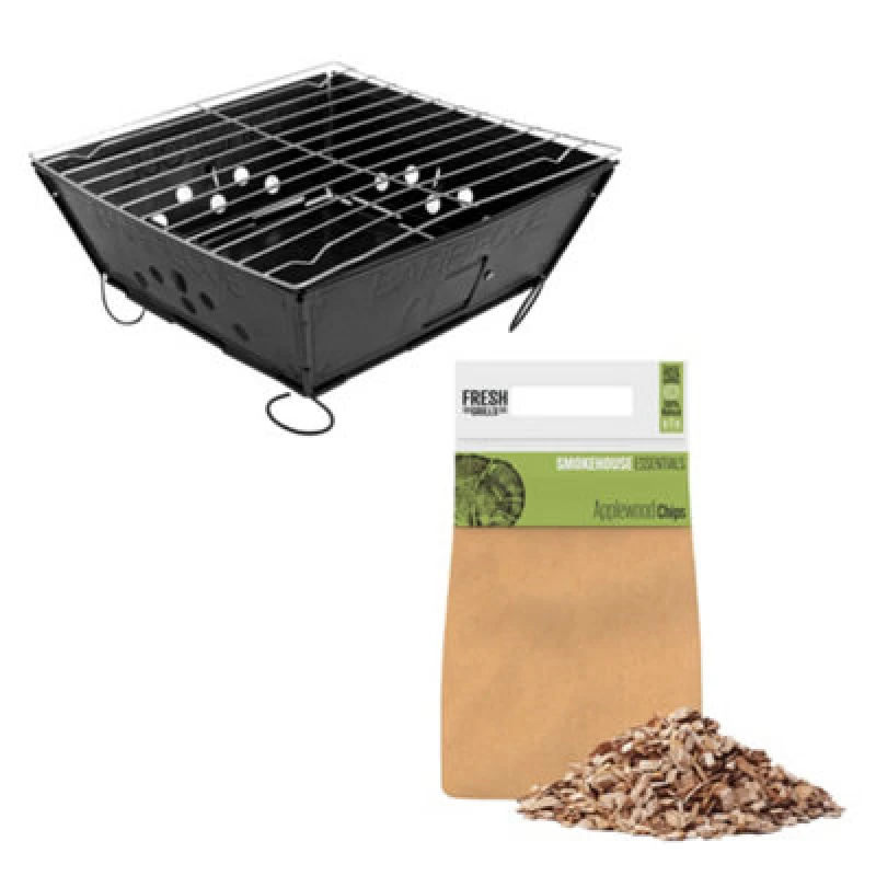 Image of MonsterShop Portable Folding Bbq & Applewood Wood Chips Barbecue Grill Foldable Tabletop