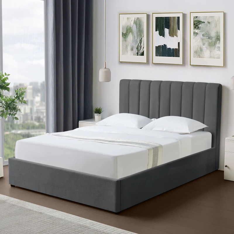 Image of Artemis Home Evelynne Fabric 135cm Double Ottoman Bed Frame with Storage in Dark Grey Dark Grey Unisex Double