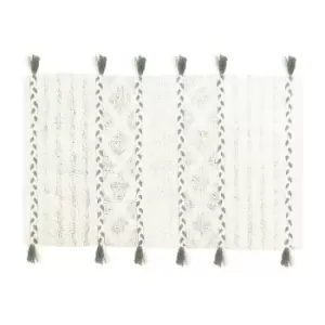 Image of The Linen Yard Diamond Tassel Bath Mat (One Size) (Green/Ivory) - Green/Ivory
