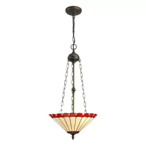 Image of 3 Light Uplighter Ceiling Pendant E27 With 40cm Tiffany Shade, Red, Crystal, Aged Antique Brass - Luminosa Lighting