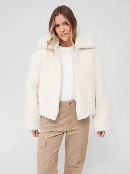 Image of Calvin Klein Jeans CK Short Sherpa Jacket - Cream Size M Women