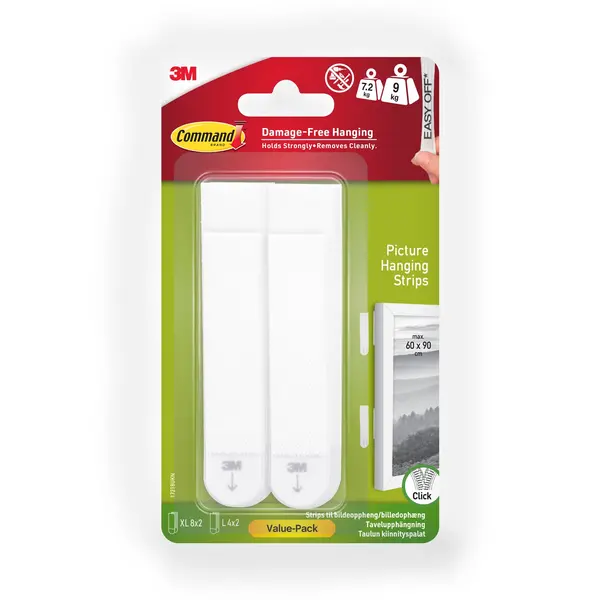 Image of Command Adhesive Large & X-Large Heavyweight Picture Hanging Strips - White (up to 7.2 & 9 kg) White