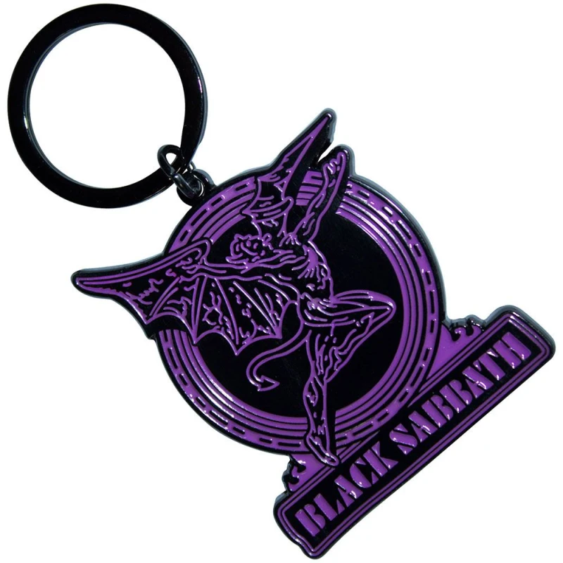 Image of Black Sabbath Black Sabbath Purple Text Logo And Daemon Keyring Keychain in Black One Size Unisex 5056821088586