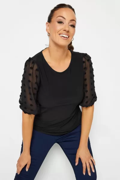 Image of M&Co Dobby Sleeve Top - Black