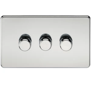 Image of KnightsBridge 60-400W 3G 2 Way 230V Screwless Polished Chrome Electric Dimmer Switch