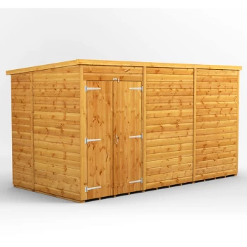 Image of 12x6 Power Windowless Pent Double Door Garden Shed - Brown