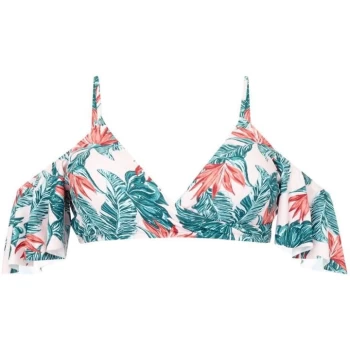 Image of Maison De Nimes Tropical Paradise Frill Sleeve Bikini Top - Multi-Coloured