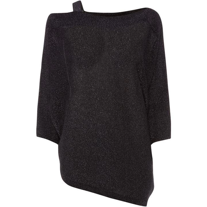 Image of Phase Eight Gunmetal Aine Shimmer One Shoulder Knit Top - XS - grey