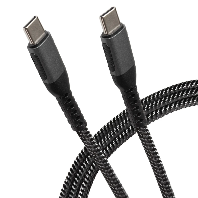 Image of Maplin USB-C to USB-C 60W PD Braided Cable - Silver - 0.25m