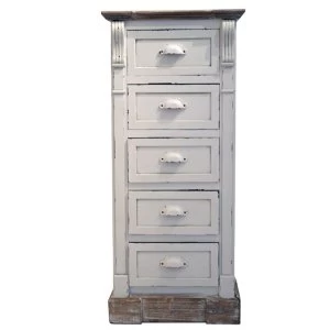 Image of Charles Bentley Shabby Chic Vintage French Style Tall 5 Drawer Chest of Drawers
