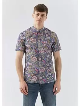 Image of Pretty Green Festival Paisley Short Sleeve Shirt - Multi, Size L, Men