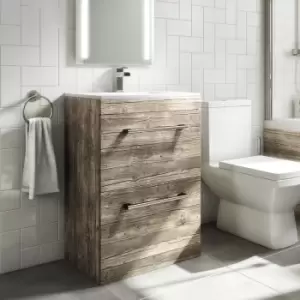 Image of 600mm Wood Effect Freestanding Vanity Unit with Basin and 2 Drawers - Ashford