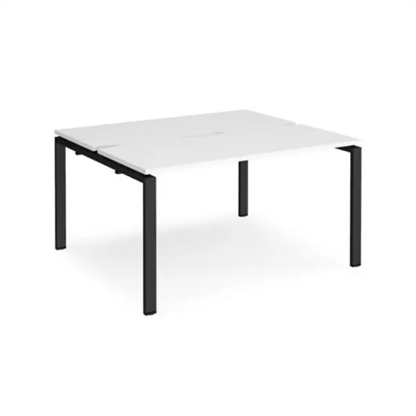 Image of Adapt Bench Desk 2 Person Starter Rectangular Desks 1400mm With Sliding Tops White Tops With Black Frames 1200mm Depth Adapt White STE1412-SB-