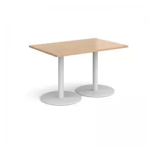 Image of Monza rectangular dining table with flat round white bases 1200mm x