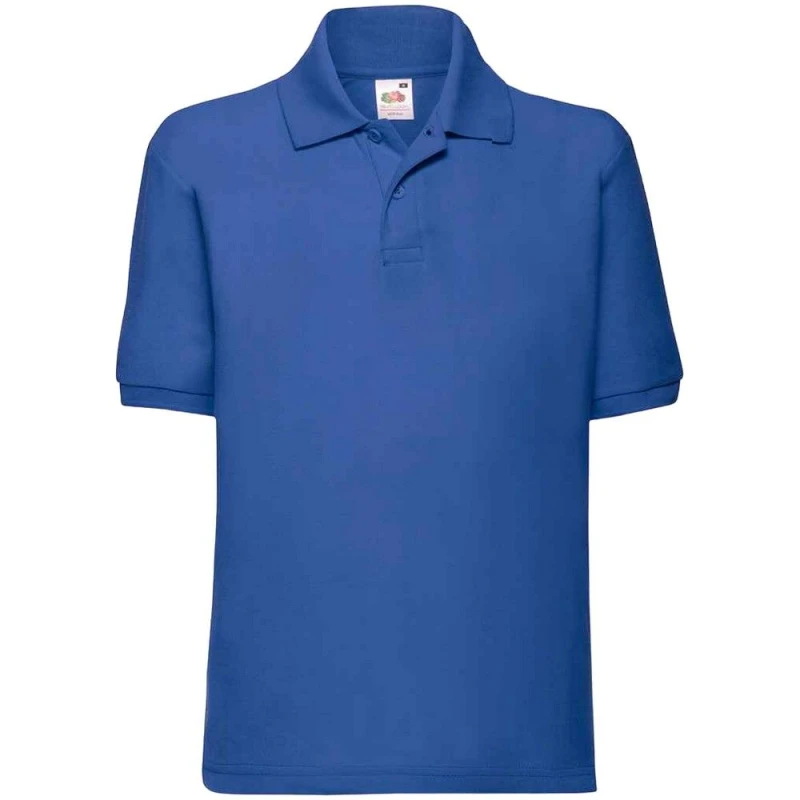 Image of Fruit of the Loom Poly Cotton Pique Polo Shirt in Blue Size: 12-13 Years Blue Unisex 12-13 Years