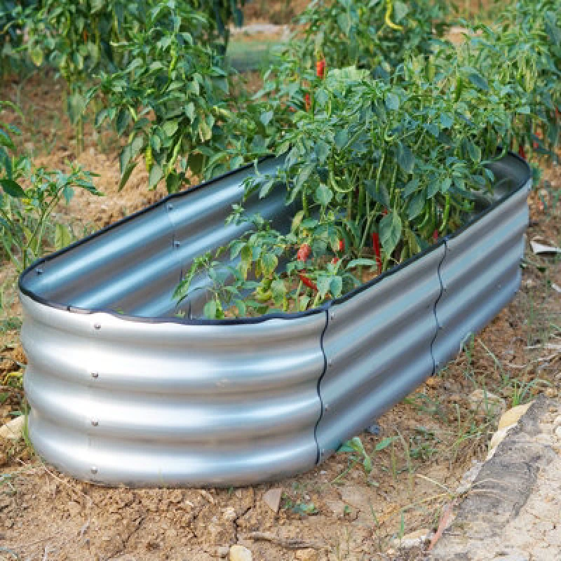 Image of Gr8 Garden Raised Bed Planter Oval Galvanised Steel Trough Box 120x61x30cm Silver unisex