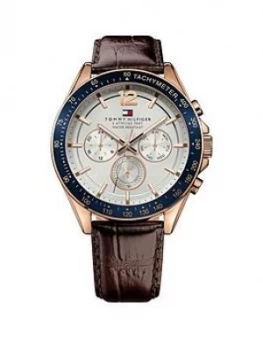 Image of Tommy Hilfiger White Multi Dial Brown Leather Strap Watch