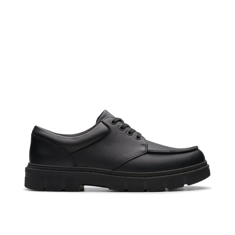 Image of Clarks Lorcam Edge Youth Black Leather Shoes Black