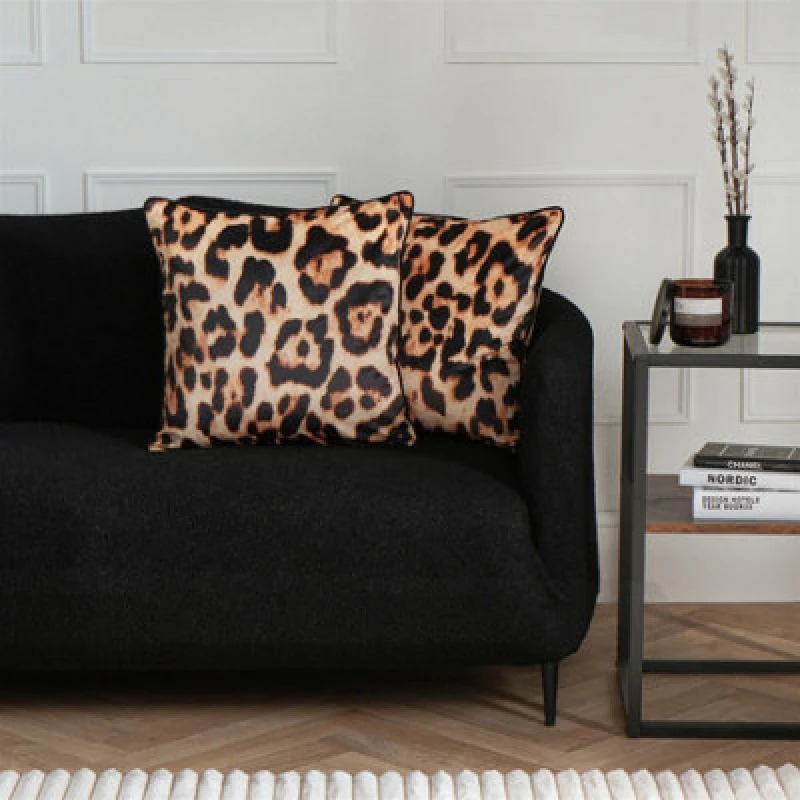 Image of OHS OHS 2 Pack Leopard Matte Velvet Cushion Covers in Natural Size: 45cm x 45cm Natural 45cm x 45cm Unisex 5027434203222