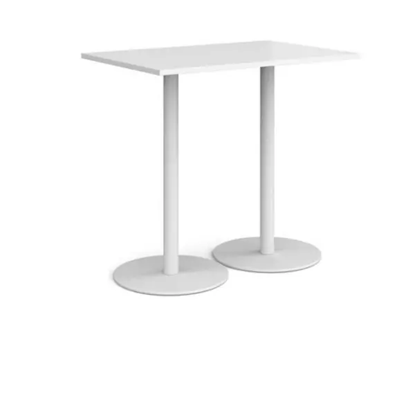 Image of Monza Monza rectangular poseur table with flat round white bases 1200mm x 800mm - white White MPR1200-WH-WH