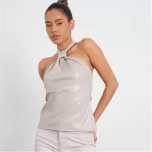 Image of I Saw It First Halterneck Faux Leather Top - Beige