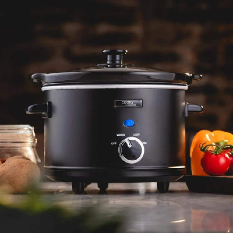 Image of Cooks Professional Slow Cooker 2.5 Litre Tempered Glass Lid & Removable Ceramic Bowl Timer Black unisex