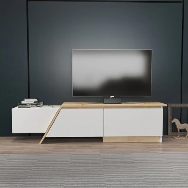 Image of Decorotika Zonas TV Stand TV Unit For Tvs Up To 55" White And Sapphire Oak