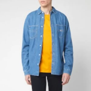 Image of Tommy Jeans Mens Denim Long Sleeve Shirt - Mid Indigo - S