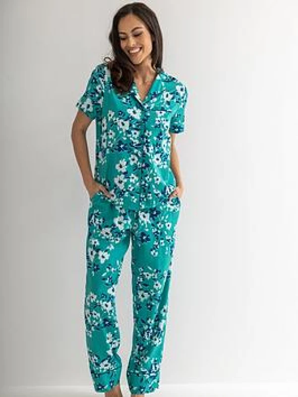 Image of Pour Moi? Pour Moi Cotton Satin PJ Set Teal - Pour Moi? - Size: 18 Teal Female 18 NC53806