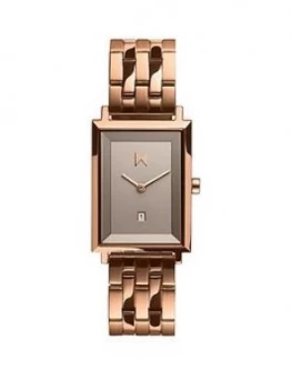 Image of Mvmt Mvmt Signature Square Rose Gold Stainless Steel Bracelet With Grey Dial Ladies Watch