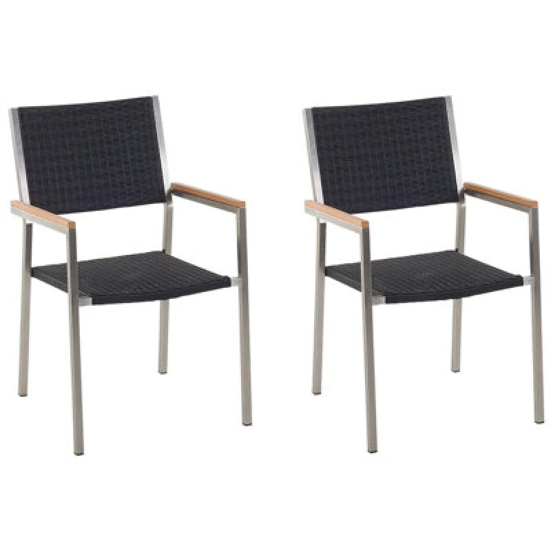 Image of Beliani Set Of 2 Garden Chairs Grosseto Pe Rattan Black