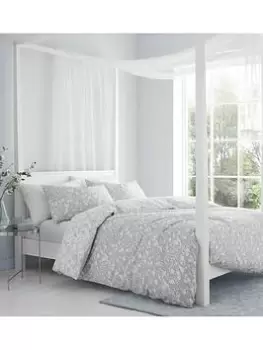 Image of Catherine Lansfield Floral Birds 100% Cotton Duvet Cover Set - Grey