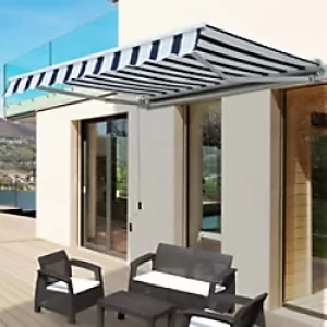 Image of Outsunny Manual Retractable Awning, 2.5x2 m-Dark Blue/White Stripes