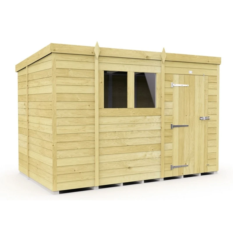 Image of Buttercup Farm 10 x 7 Feet Pent Shed - Single Door W/ Windows - L214 x W302 x H201cm in Brown Brown Unisex