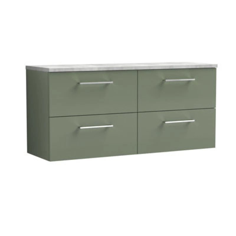 Image of Nuie Arno Wall Hung 4-Drawer Vanity Unit With Laminate Worktop In Bellato Grey, Premium Counter Top Vanity Unit In Satin Green