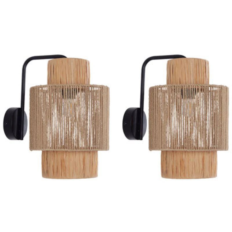 Image of Beliani Set Of 2 Wall Lamps Jamma Paper Rope Natural