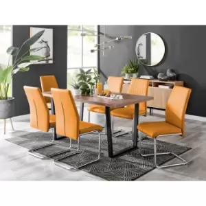 Image of Furniture Box Kylo Brown Wood Effect Dining Table and 6 Mustard Lorenzo Chairs