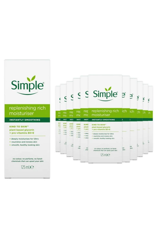 Image of Simple Kind to Skin 12H Replenishing Rich 'Moisturiser', 12 x of 125ml White female